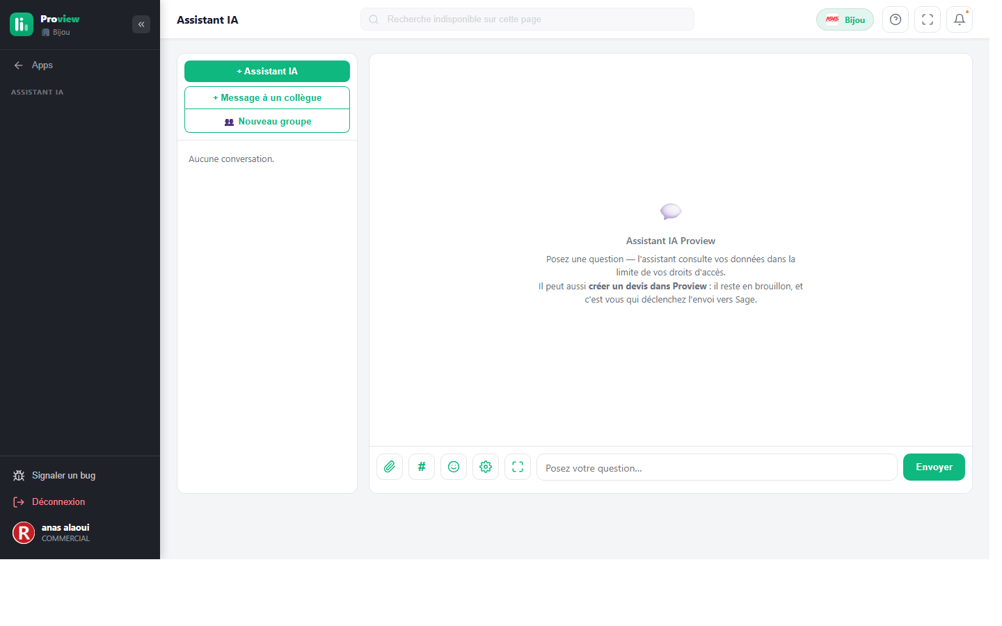 L’assistant IA : posez vos questions en langage courant, il interroge vos données Proview.